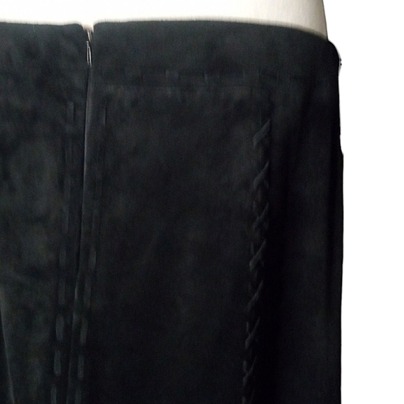 Ruby Cho Black 100% Suede Leather Whip Stitch Detail Maxi Skirt Size 12 - Picture 8 of 9